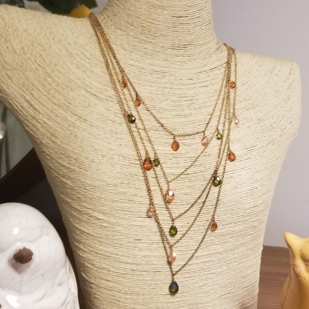 Jeweled chained layer statement necklace